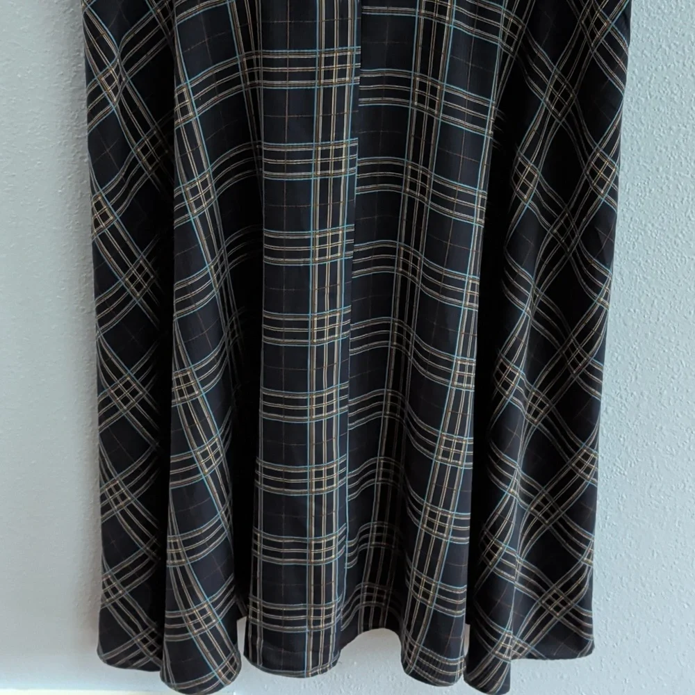 Unique Vintage Keyhole Front Tie Blue Plaid Midi Dress - Picture 3 of 7
